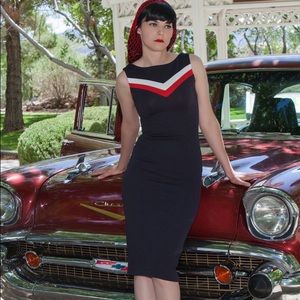 Tatyana Rock the Boat Retro 1950s Navy Chevron Pencil Dress — new without tags